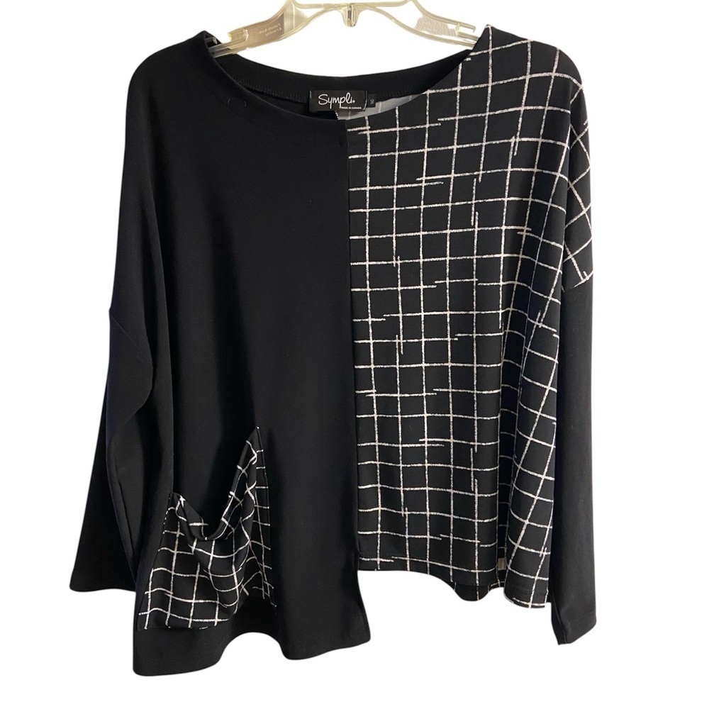 Sympli Black and White Grid Pattern Blouse Sz 10
